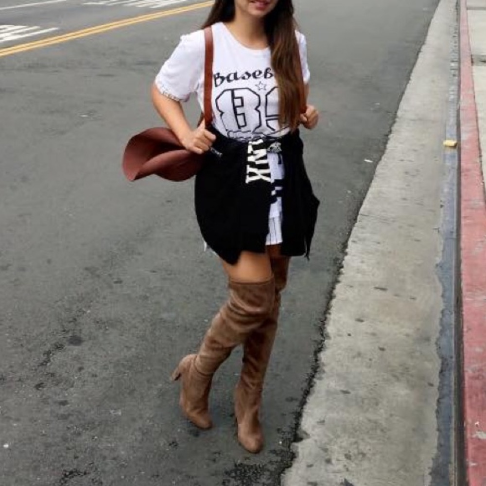 Taupe thigh high boots